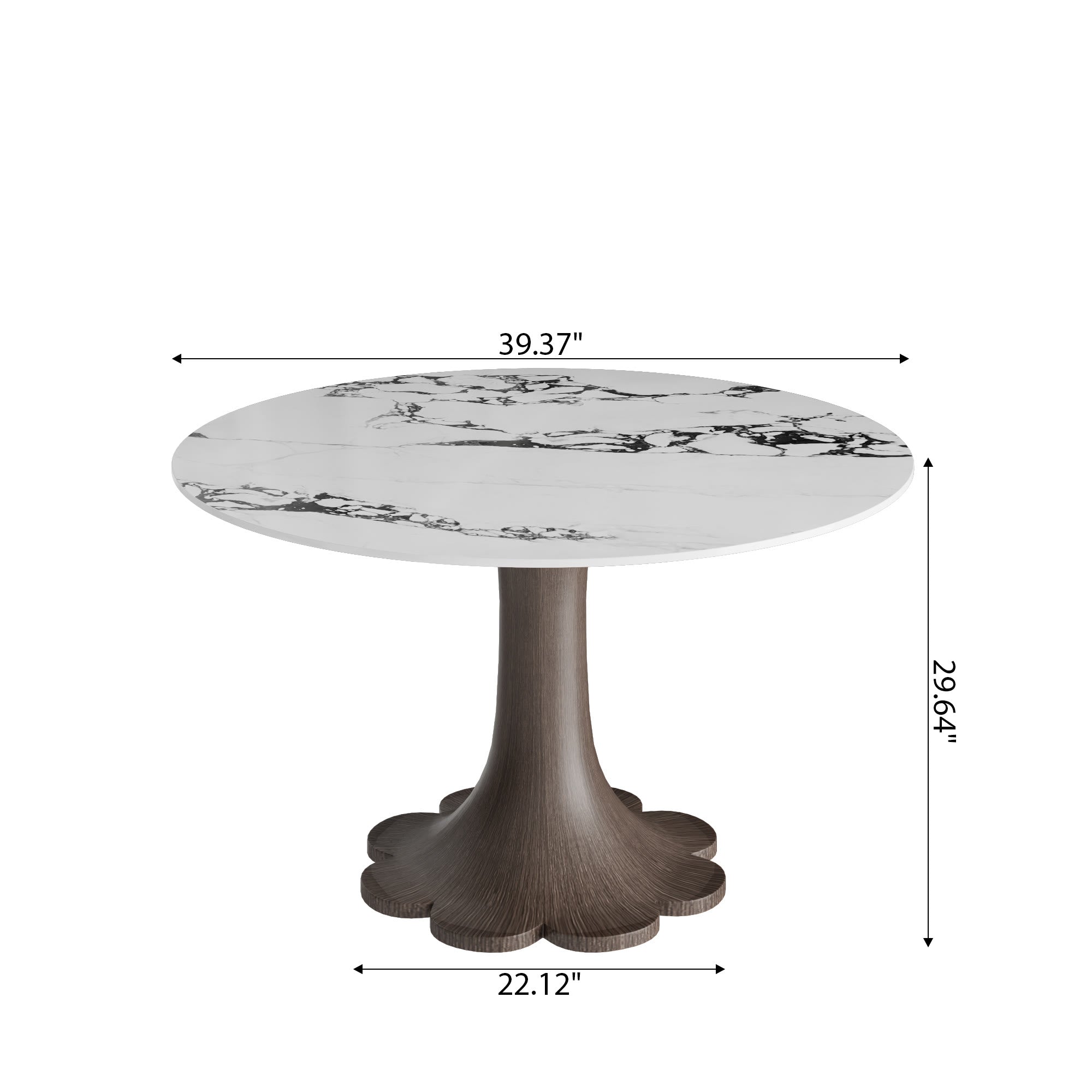 Liora Dark Walnut Solid Wood Pedestal Round Dining Table with Ink-Veined Stone Top - image 6