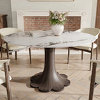 Liora Dark Walnut Solid Wood Pedestal Round Dining Table with Ink-Veined Stone Top - image 3