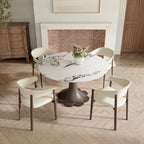Liora Dark Walnut Solid Wood Pedestal Round Dining Table with Ink-Veined Stone Top - image 4