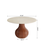 Centria Walnut Solid Wood Pedestal Round Dining Table with Travertine Top - image 5