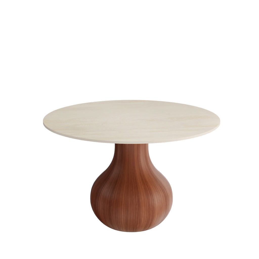 Centria Walnut Solid Wood Pedestal Round Dining Table with Travertine Top - image 1