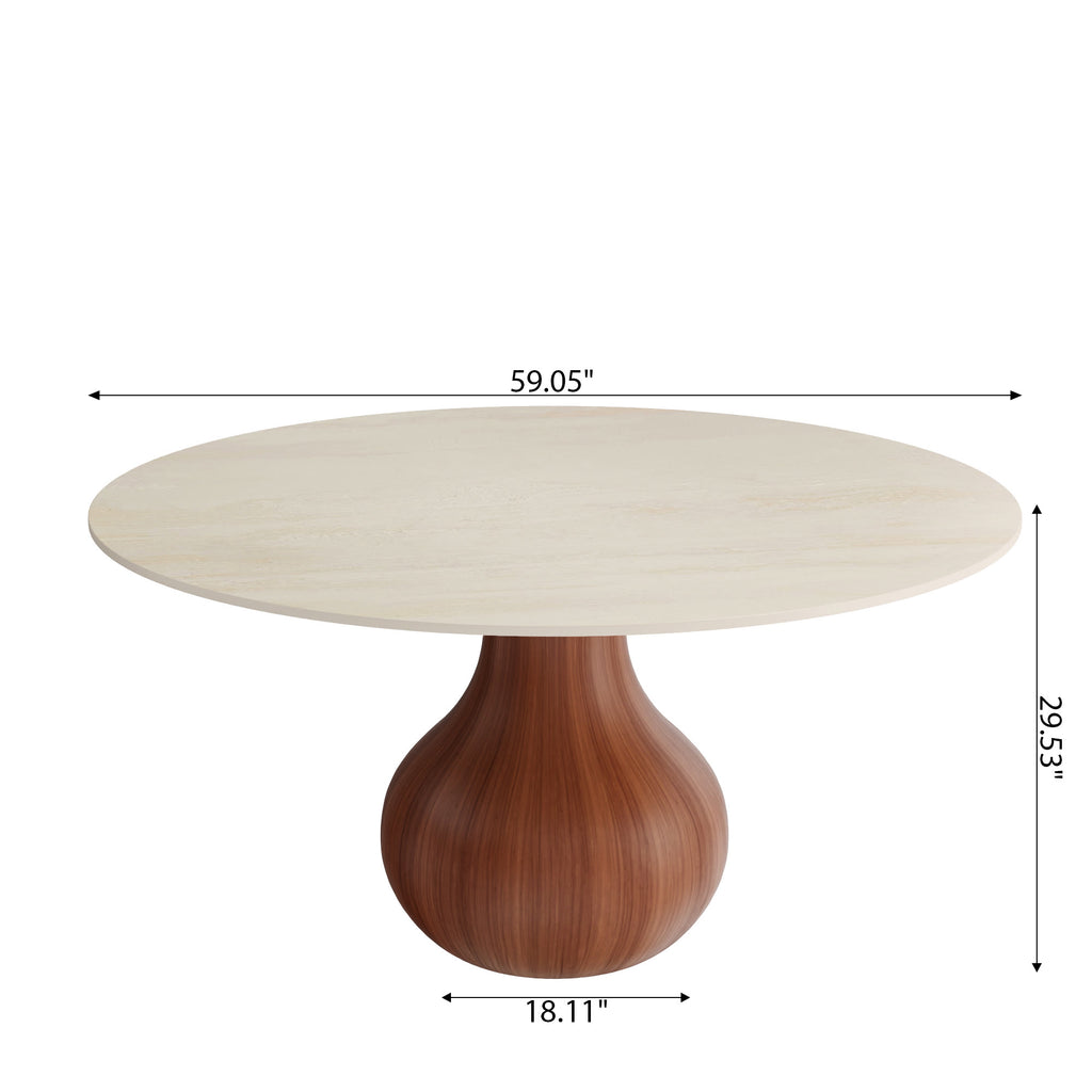 Centria Walnut Solid Wood Pedestal Round Dining Table with Travertine Top - image 7