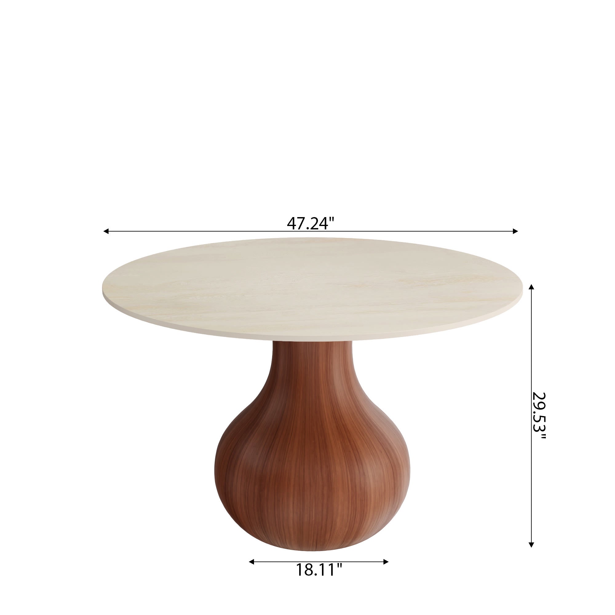 Centria Walnut Solid Wood Pedestal Round Dining Table with Travertine Top - image 5