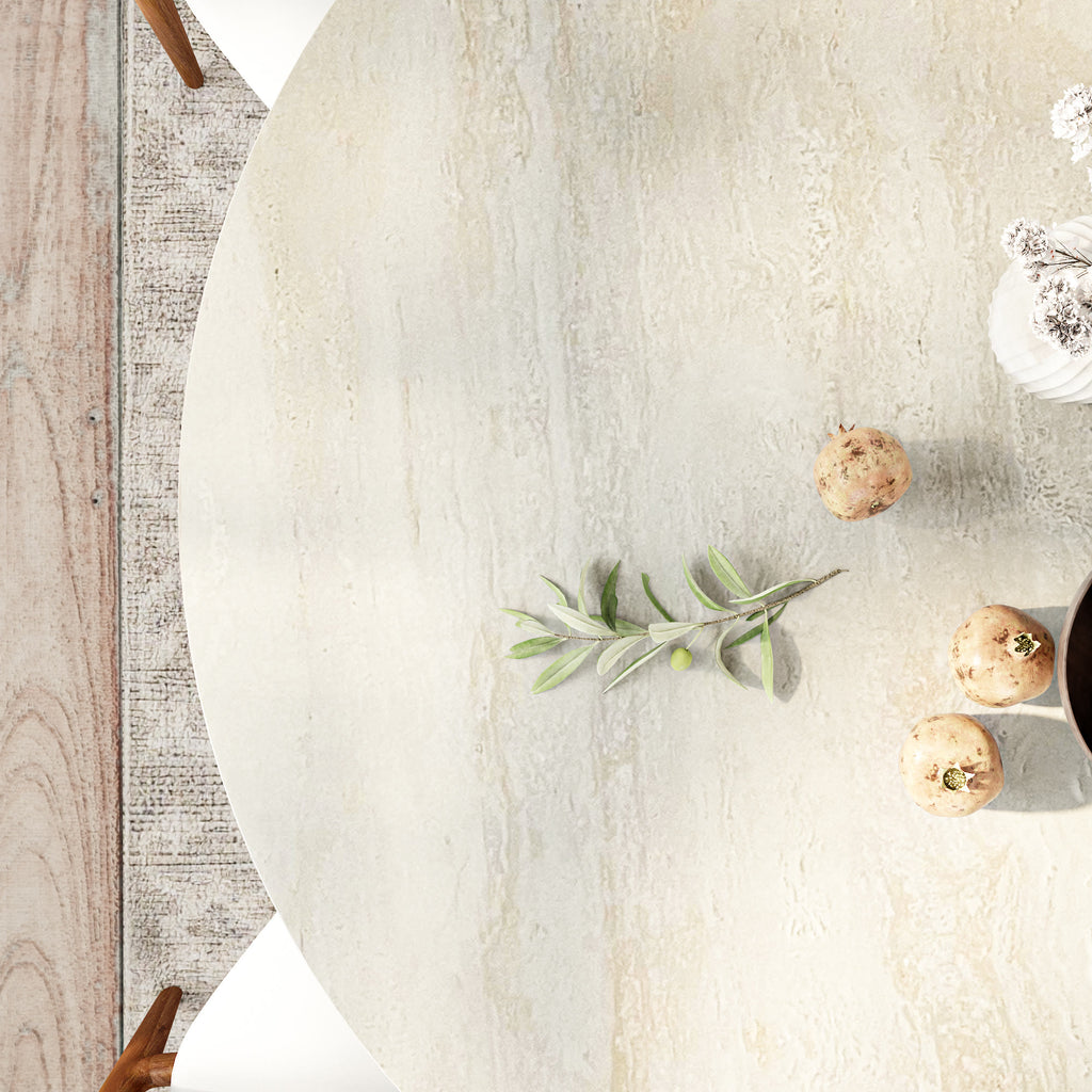 Centria Walnut Solid Wood Pedestal Round Dining Table with Travertine Top - image 8