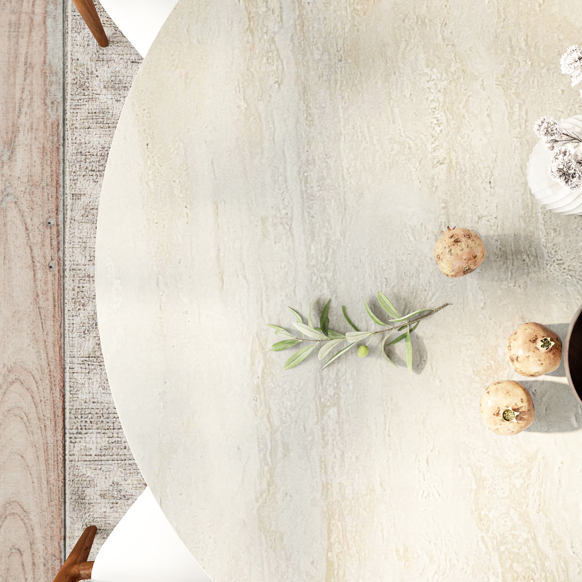 Centria Walnut Solid Wood Pedestal Round Dining Table with Travertine Top - image 8