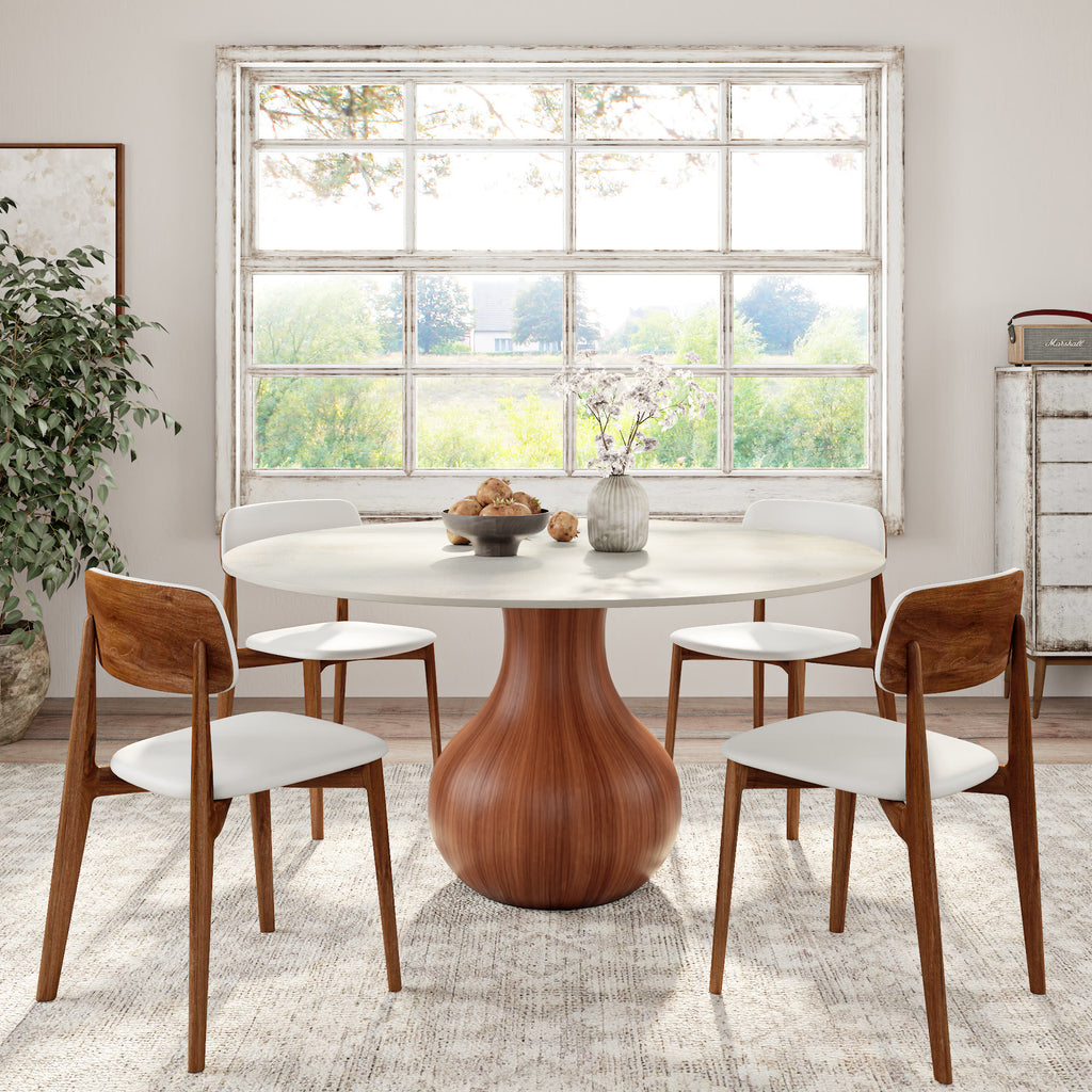 Centria Walnut Solid Wood Pedestal Round Dining Table with Travertine Top - image 4