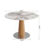 Oak Solid Wood Tapered Pedestal Round Dining Table with Pandora Stone Top - image 5