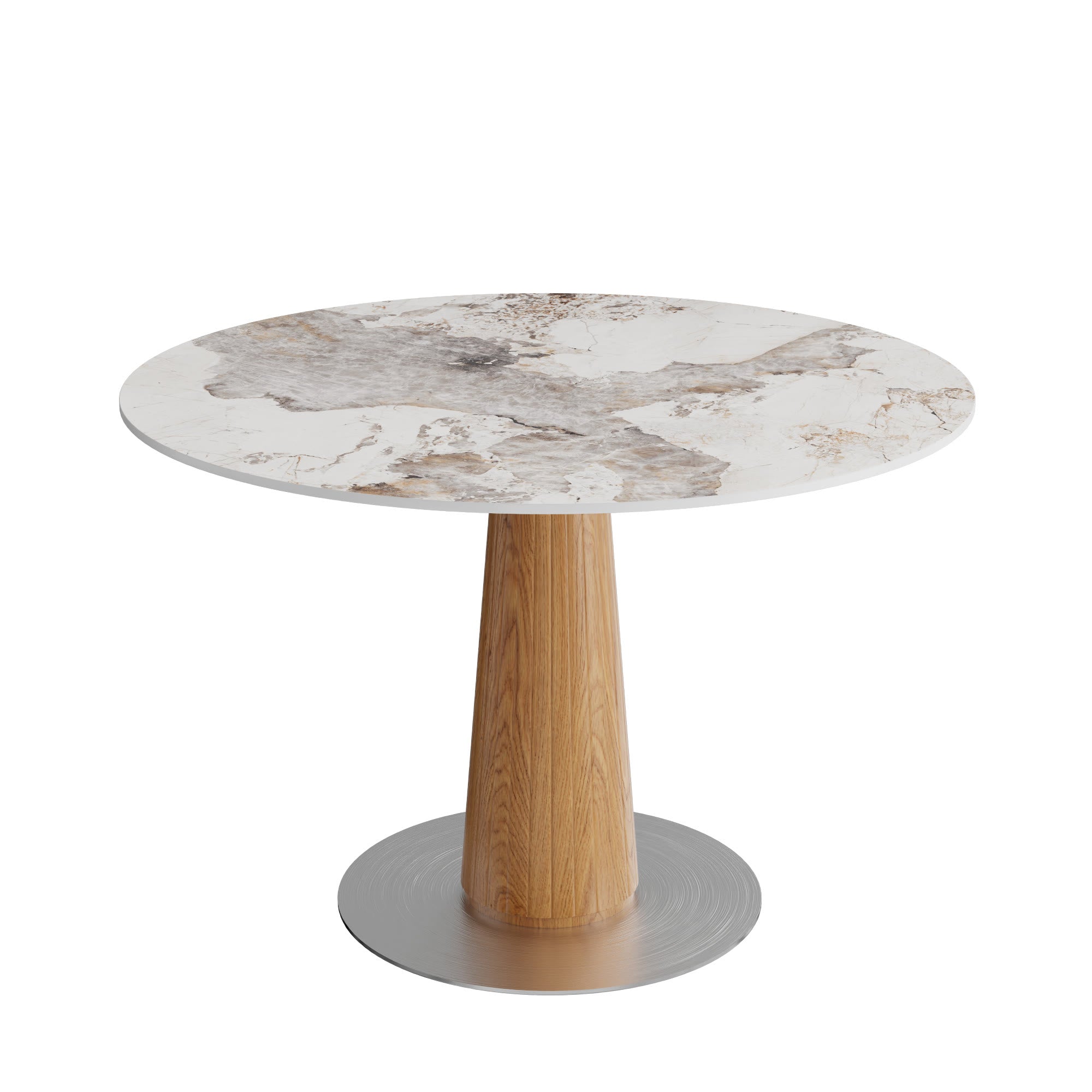 Oak Solid Wood Tapered Pedestal Round Dining Table with Pandora Stone Top - image 1
