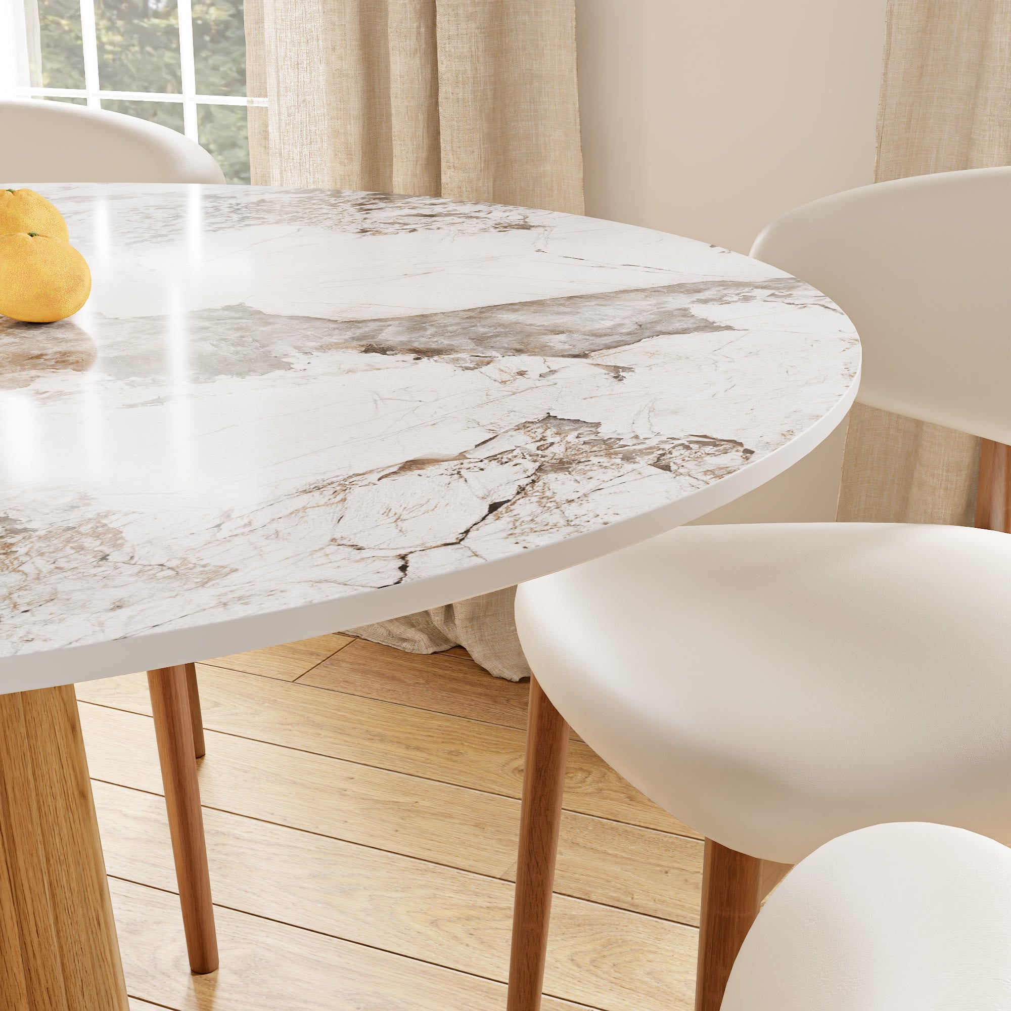 Oak Solid Wood Tapered Pedestal Round Dining Table with Pandora Stone Top - image 2