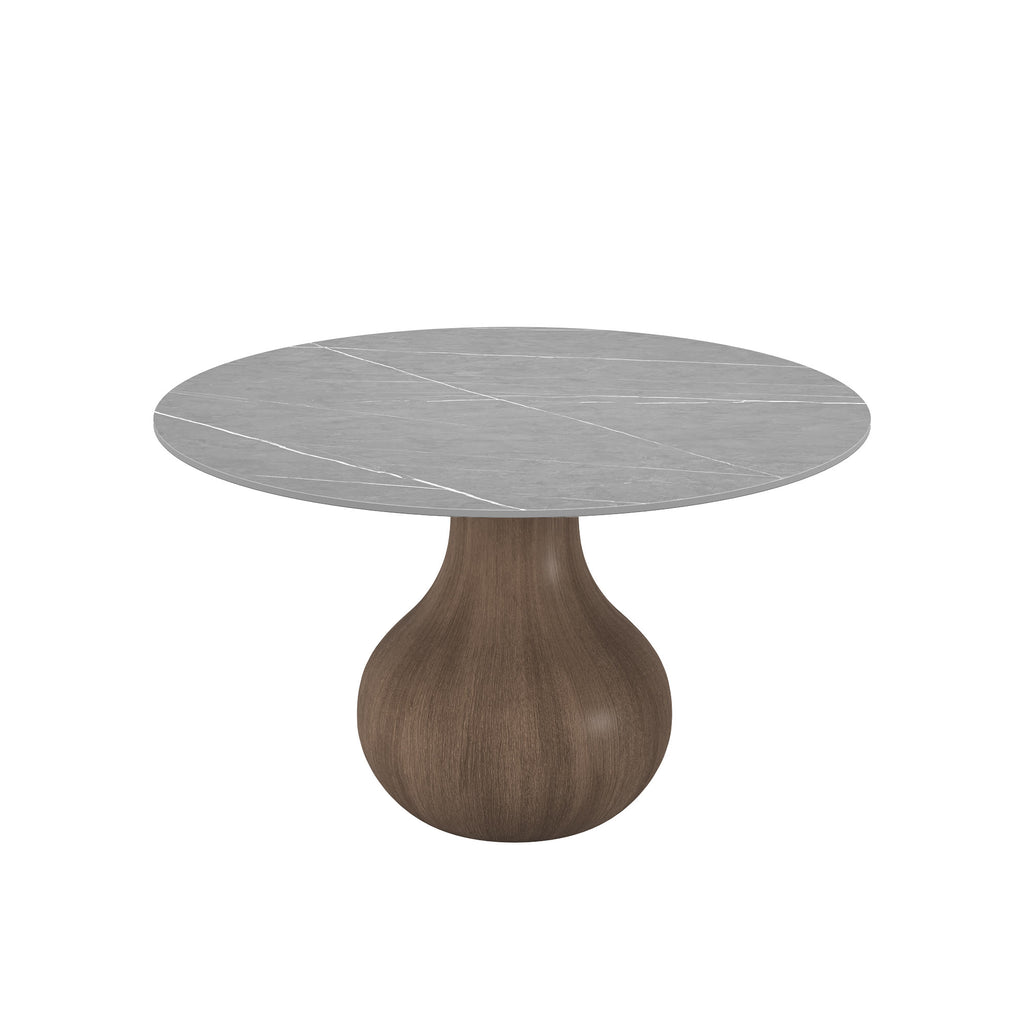 Centria Dark Walnut Solid Wood Pedestal Round Dining Table with Grey Stone Top - image 1
