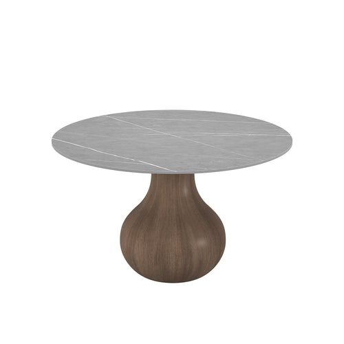 Centria Dark Walnut Solid Wood Pedestal Round Dining Table with Grey Stone Top - image 1