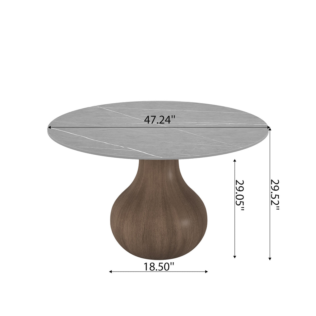Centria Dark Walnut Solid Wood Pedestal Round Dining Table with Grey Stone Top - image 6