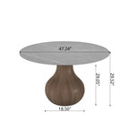 Centria Dark Walnut Solid Wood Pedestal Round Dining Table with Grey Stone Top - image 6