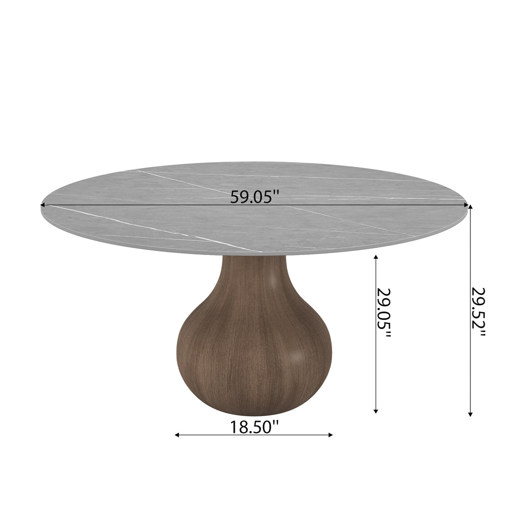 Centria Dark Walnut Solid Wood Pedestal Round Dining Table with Grey Stone Top - image 8