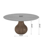 Centria Dark Walnut Solid Wood Pedestal Round Dining Table with Grey Stone Top - image 8