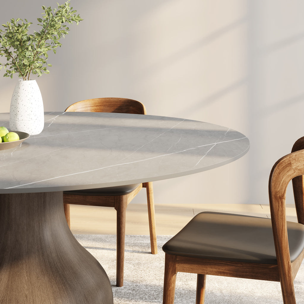 Centria Dark Walnut Solid Wood Pedestal Round Dining Table with Grey Stone Top - image 4