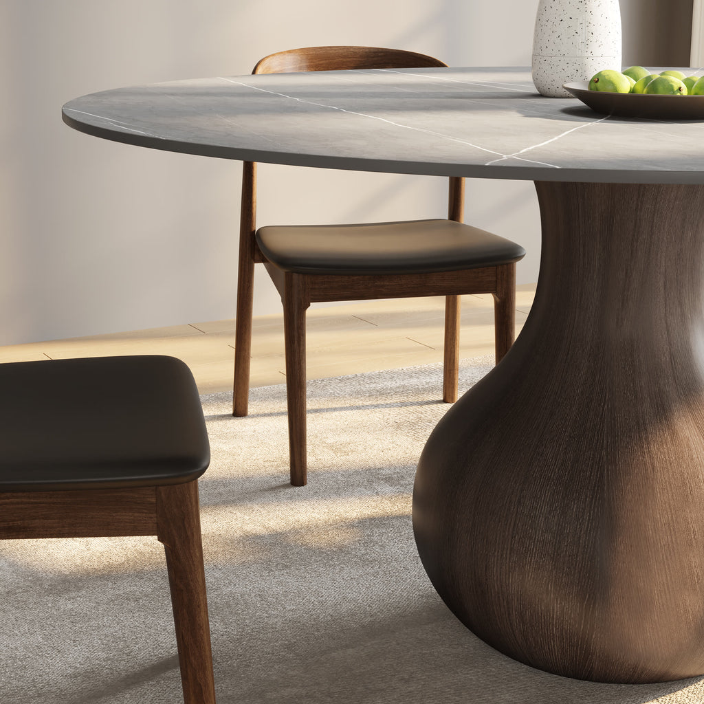 Centria Dark Walnut Solid Wood Pedestal Round Dining Table with Grey Stone Top - image 3