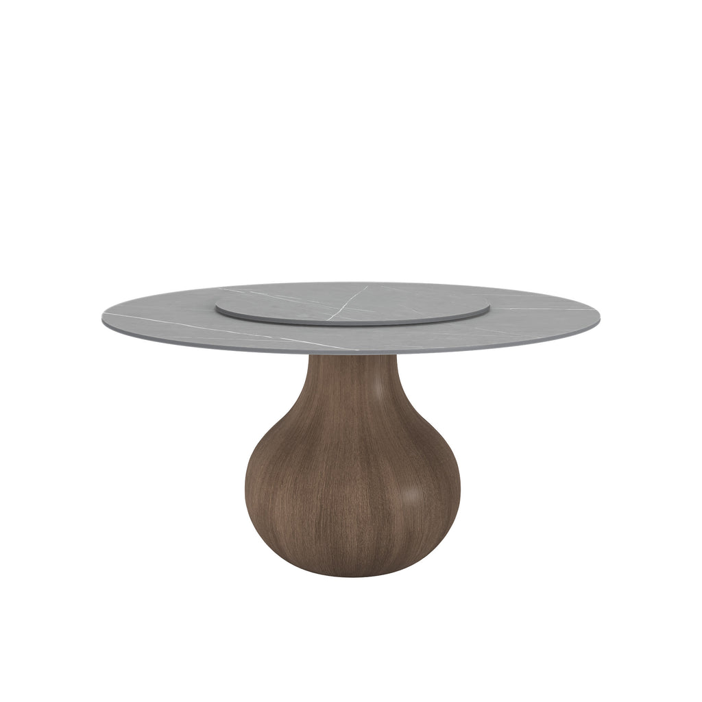 Centria Dark Walnut Solid Wood Pedestal Round Dining Table with Grey Stone Top and Removable Lazy Susan - image 1