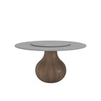 Centria Dark Walnut Solid Wood Pedestal Round Dining Table with Grey Stone Top and Removable Lazy Susan - image 1