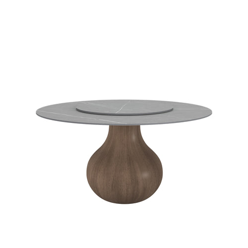 Centria Dark Walnut Solid Wood Pedestal Round Dining Table with Grey Stone Top and Removable Lazy Susan - image 1