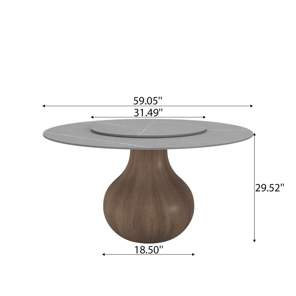 Centria Dark Walnut Solid Wood Pedestal Round Dining Table with Grey Stone Top and Removable Lazy Susan - image 7
