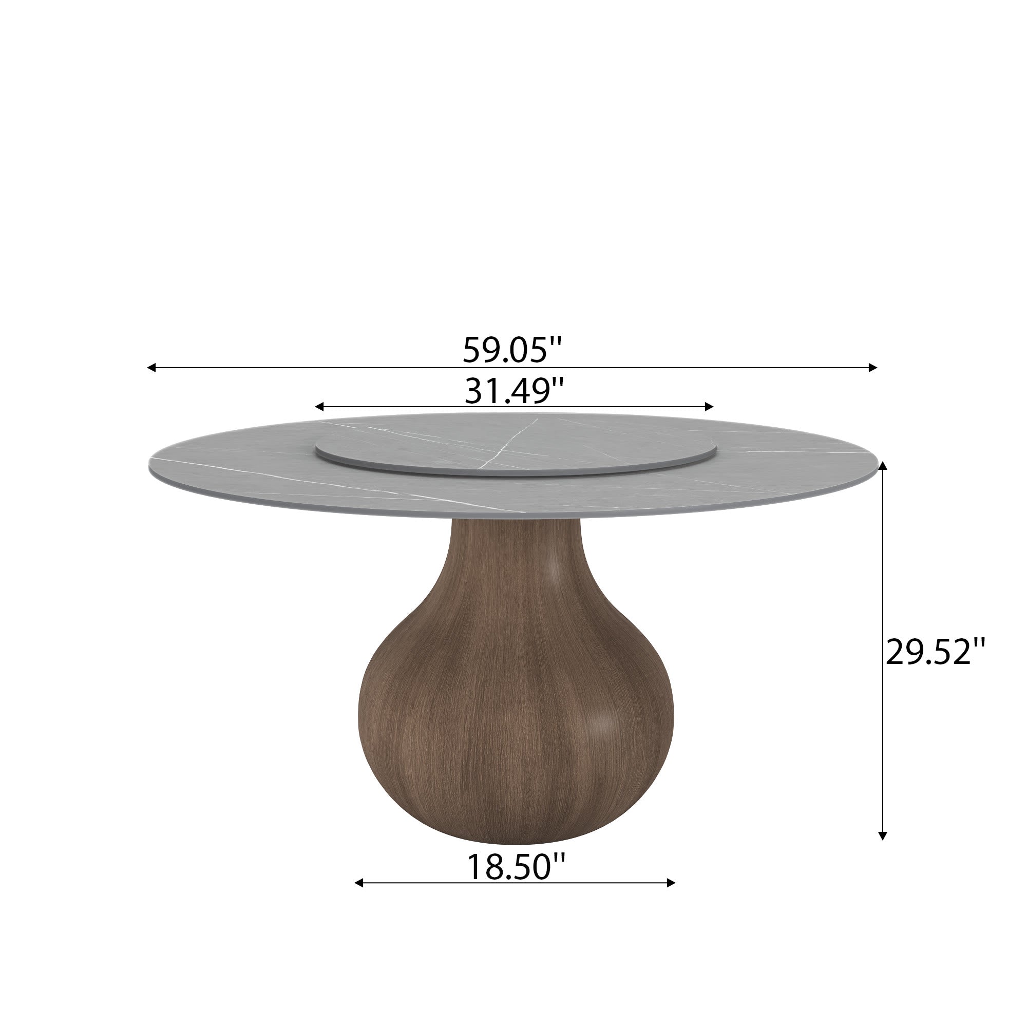 Centria Dark Walnut Solid Wood Pedestal Round Dining Table with Grey Stone Top and Removable Lazy Susan - image 7