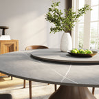 Centria Dark Walnut Solid Wood Pedestal Round Dining Table with Grey Stone Top and Removable Lazy Susan - image 8