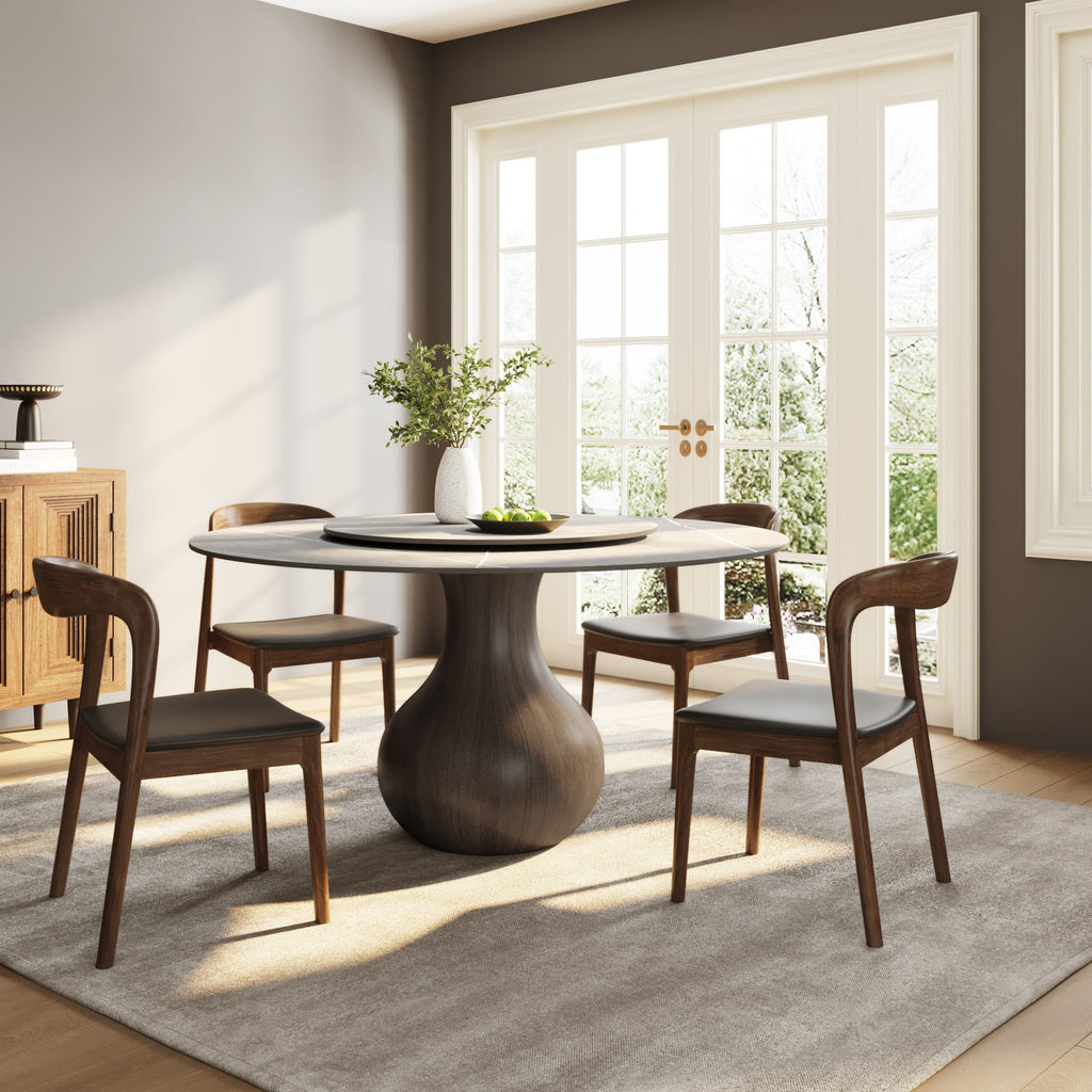 Centria Dark Walnut Solid Wood Pedestal Round Dining Table with Grey Stone Top and Removable Lazy Susan - 59.05'' W X 59.05'' D X 29.53'' H - image 0