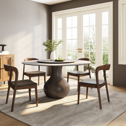Centria Dark Walnut Solid Wood Pedestal Round Dining Table with Grey Stone Top and Removable Lazy Susan - 59.05'' W X 59.05'' D X 29.53'' H - image 0