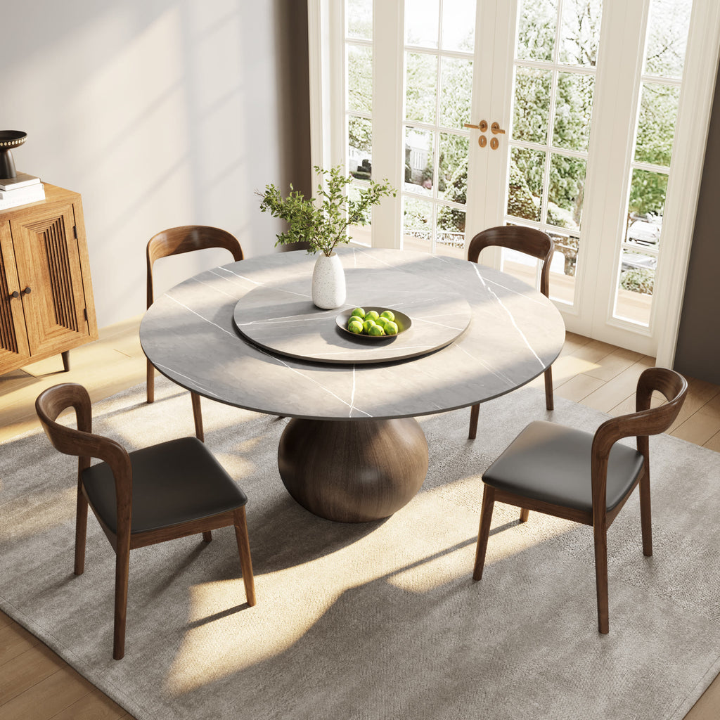 Centria Dark Walnut Solid Wood Pedestal Round Dining Table with Grey Stone Top and Removable Lazy Susan - image 5