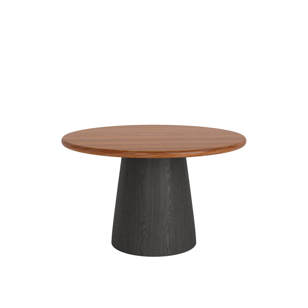 Calen Black Solid Wood Pedestal Round Dining Table with Walnut Solid Wood Top - image 1