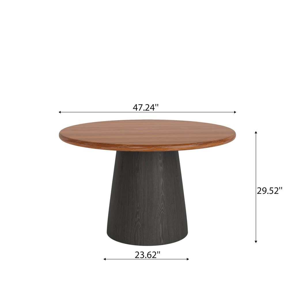 Calen Black Solid Wood Pedestal Round Dining Table with Walnut Solid Wood Top - image 6