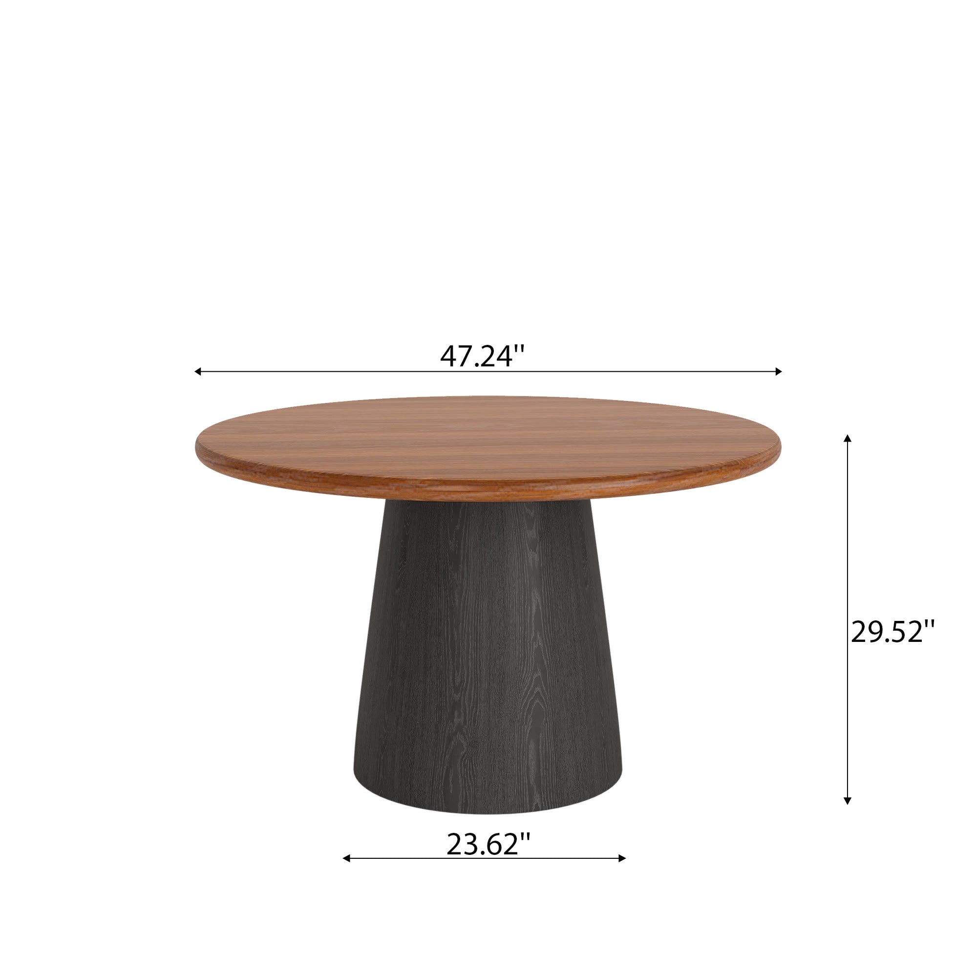 Calen Black Solid Wood Pedestal Round Dining Table with Walnut Solid Wood Top - image 6