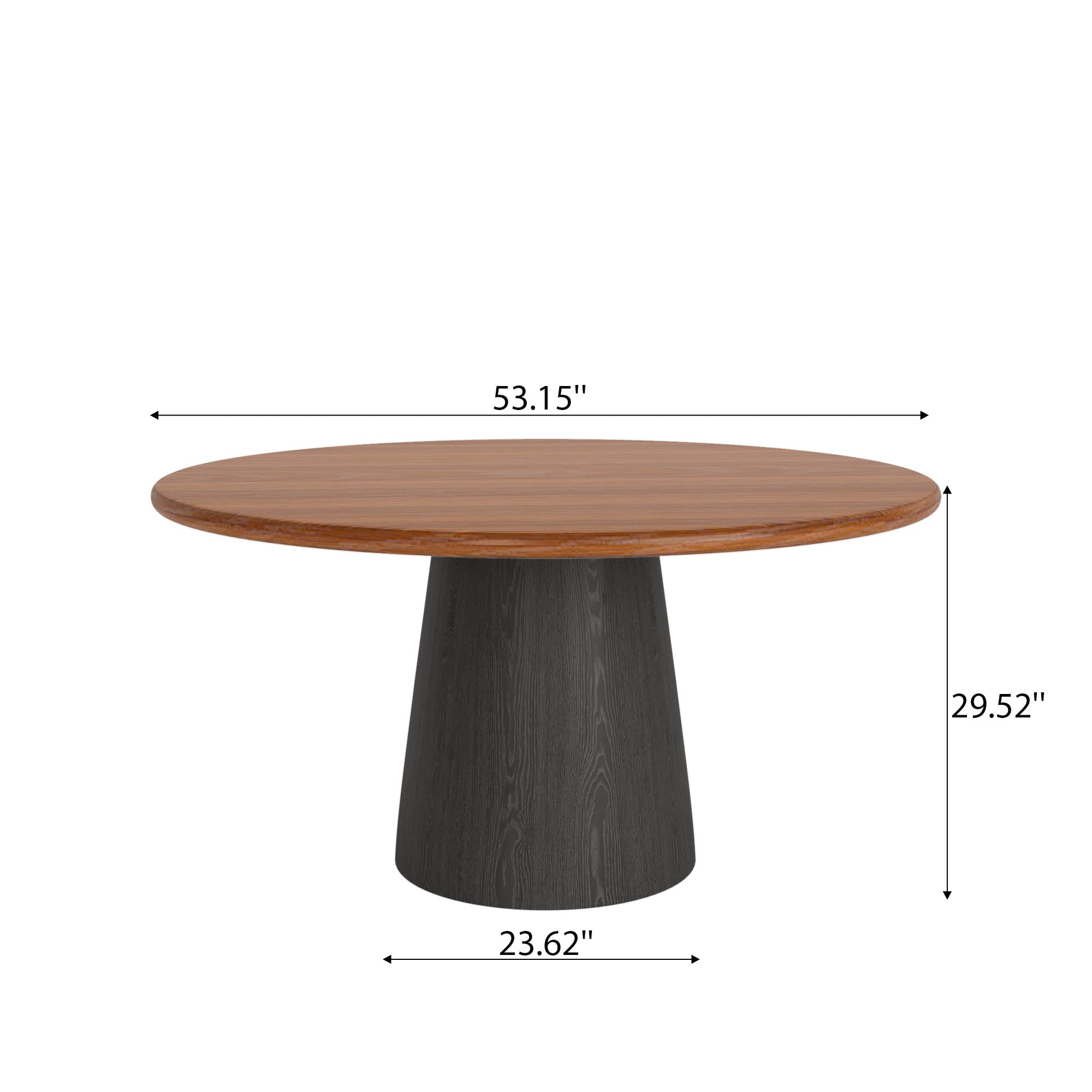 Calen Black Solid Wood Pedestal Round Dining Table with Walnut Solid Wood Top - image 7