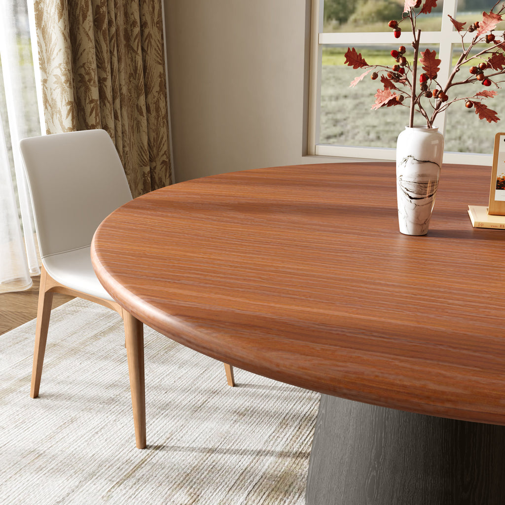 Calen Black Solid Wood Pedestal Round Dining Table with Walnut Solid Wood Top - image 9