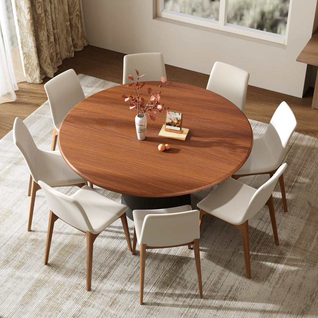 Calen Black Solid Wood Pedestal Round Dining Table with Walnut Solid Wood Top - image 5