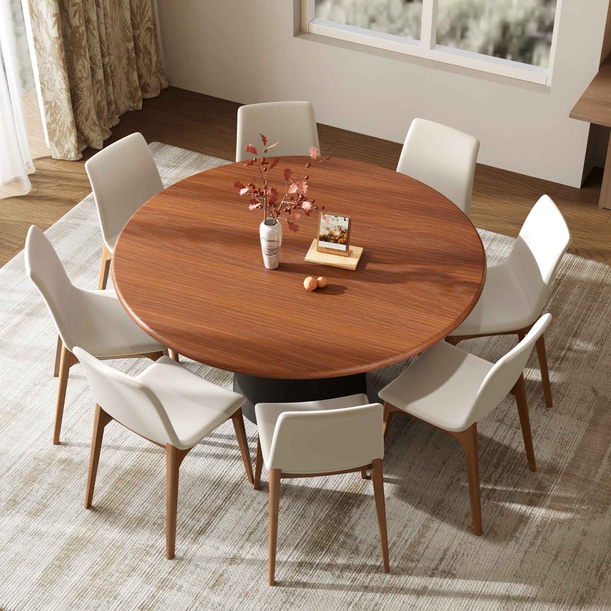 Calen Black Solid Wood Pedestal Round Dining Table with Walnut Solid Wood Top - image 5