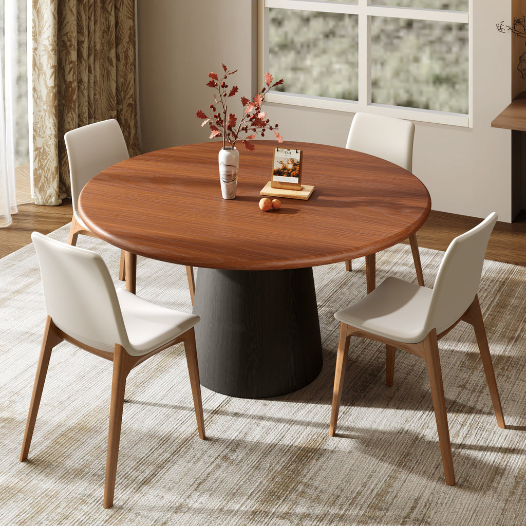 Calen Black Solid Wood Pedestal Round Dining Table with Walnut Solid Wood Top - image 4