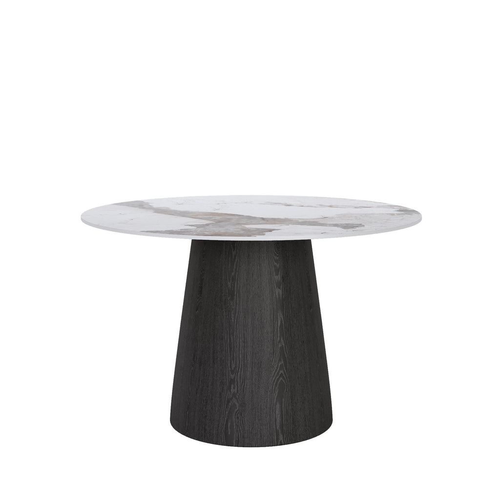 Calen Black Solid Wood Pedestal Round Dining Table with Pandora Stone Top - image 1