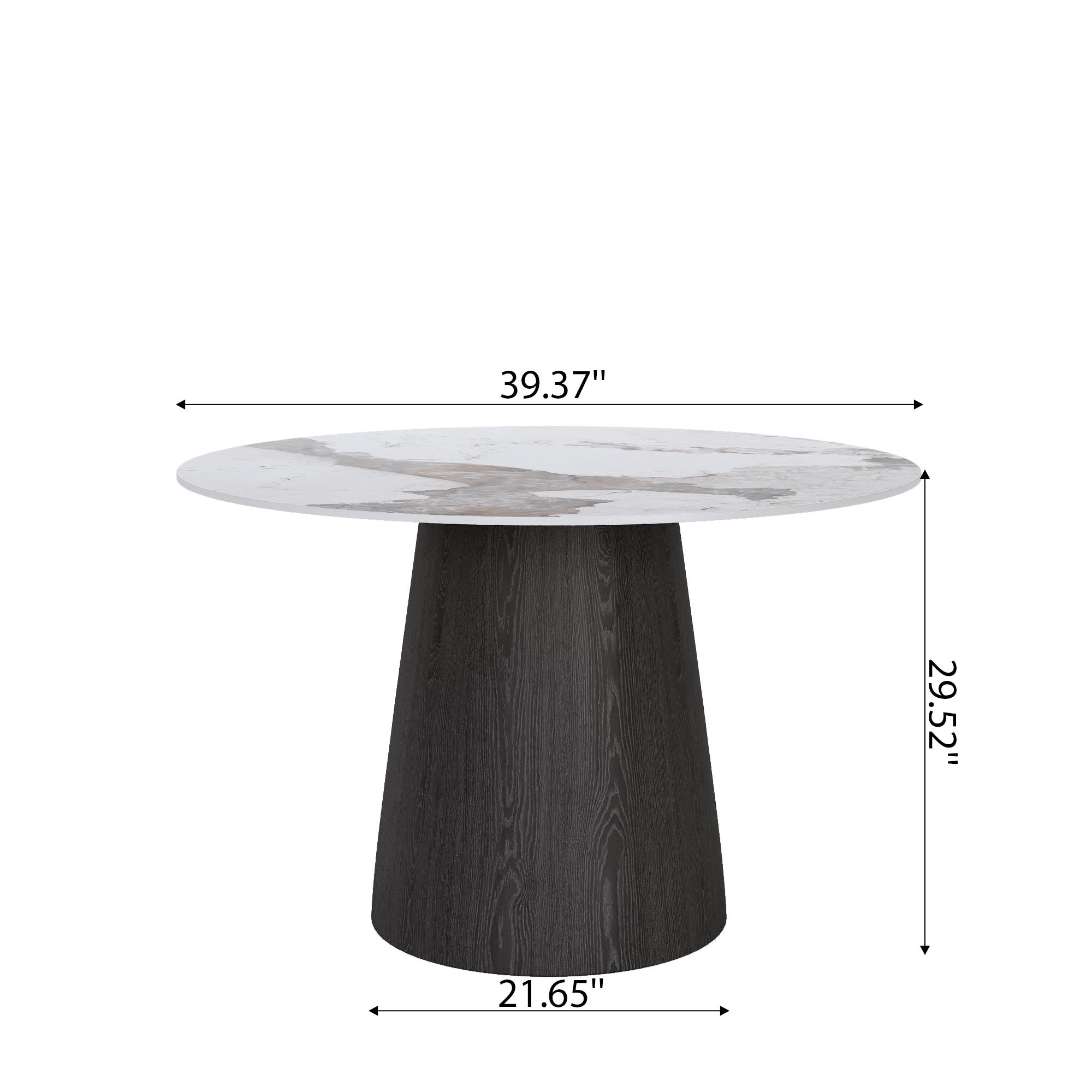 Calen Black Solid Wood Pedestal Round Dining Table with Pandora Stone Top - image 5