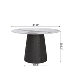 Calen Black Solid Wood Pedestal Round Dining Table with Pandora Stone Top - image 6