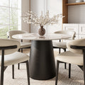 Calen Black Solid Wood Pedestal Round Dining Table with Pandora Stone Top - 43.31'' W X 43.31'' D X 29.53'' H - image 0