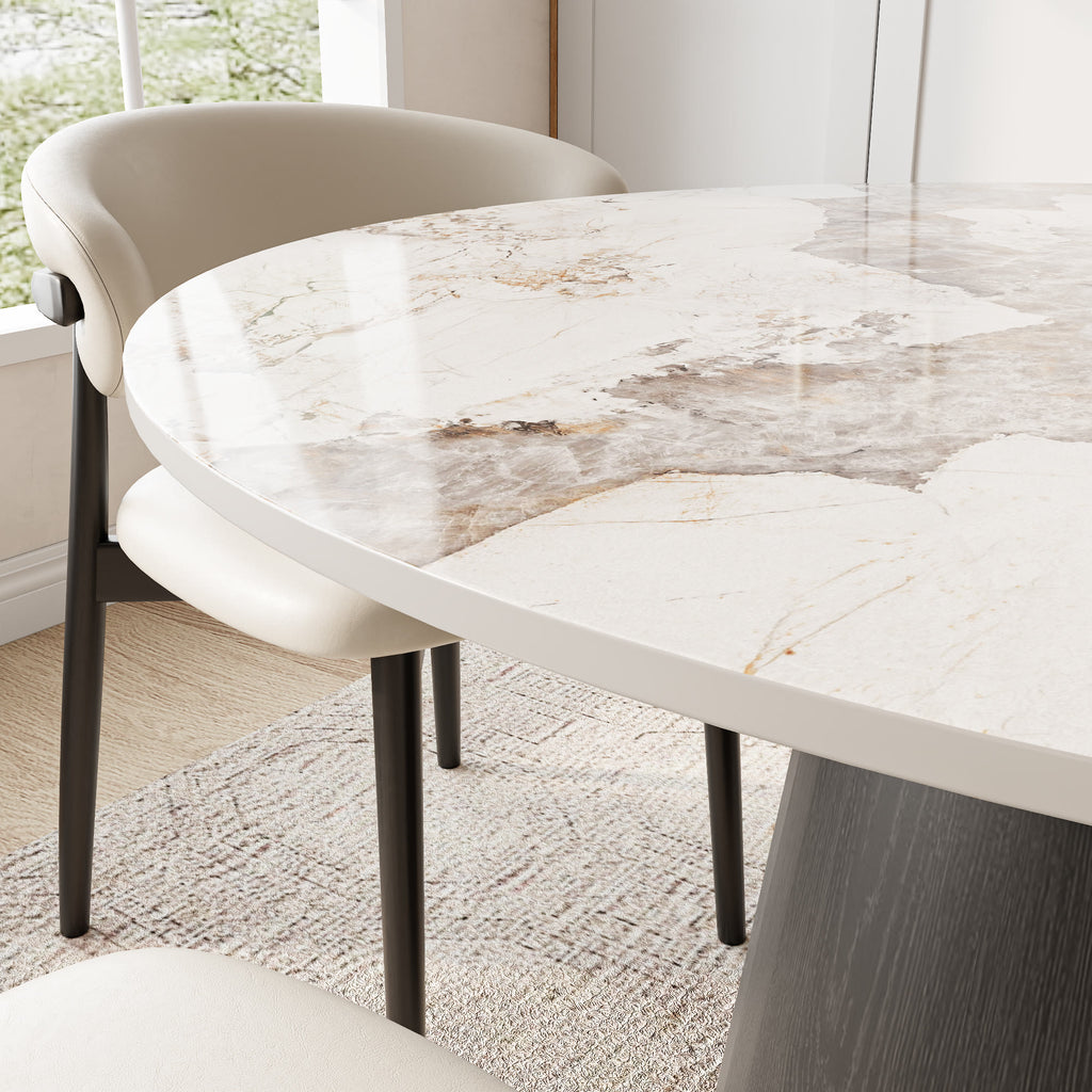 Calen Black Solid Wood Pedestal Round Dining Table with Pandora Stone Top - image 7