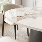 Calen Black Solid Wood Pedestal Round Dining Table with Pandora Stone Top - image 7