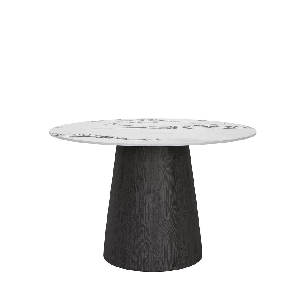 Calen Black Solid Wood Pedestal Round Dining Table with Ink-Veined Stone Top - image 1