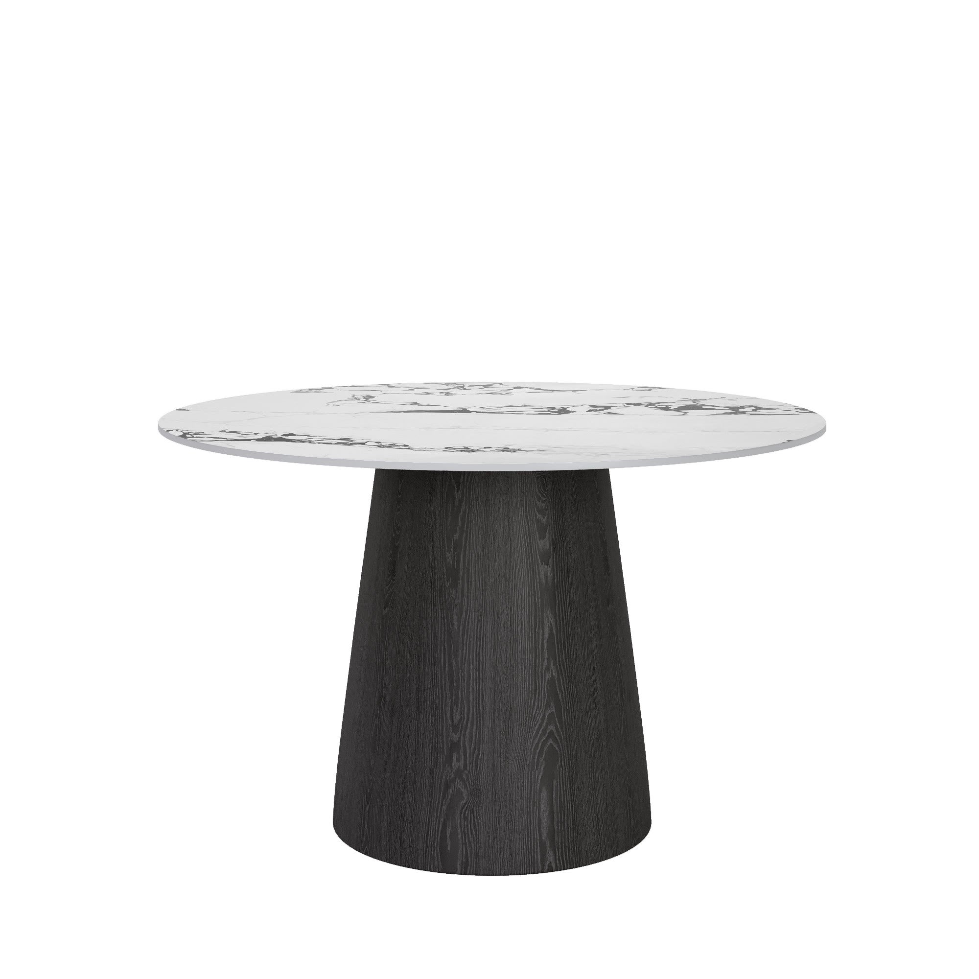 Calen Black Solid Wood Pedestal Round Dining Table with Ink-Veined Stone Top - image 1