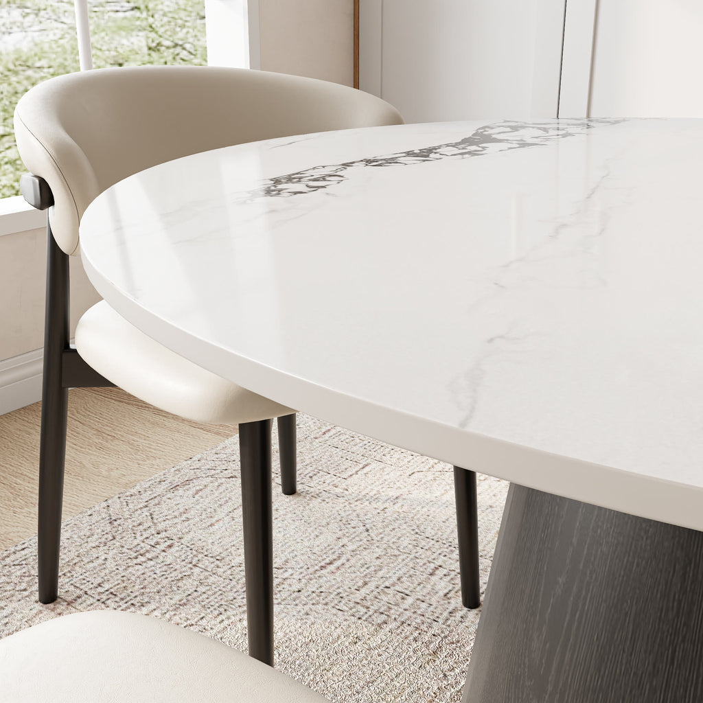 Calen Black Solid Wood Pedestal Round Dining Table with Ink-Veined Stone Top - image 7