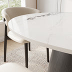 Calen Black Solid Wood Pedestal Round Dining Table with Ink-Veined Stone Top - image 7