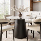 Calen Black Solid Wood Pedestal Round Dining Table with Ink-Veined Stone Top - 43.31'' W X 43.31'' D X 29.53'' H - image 0