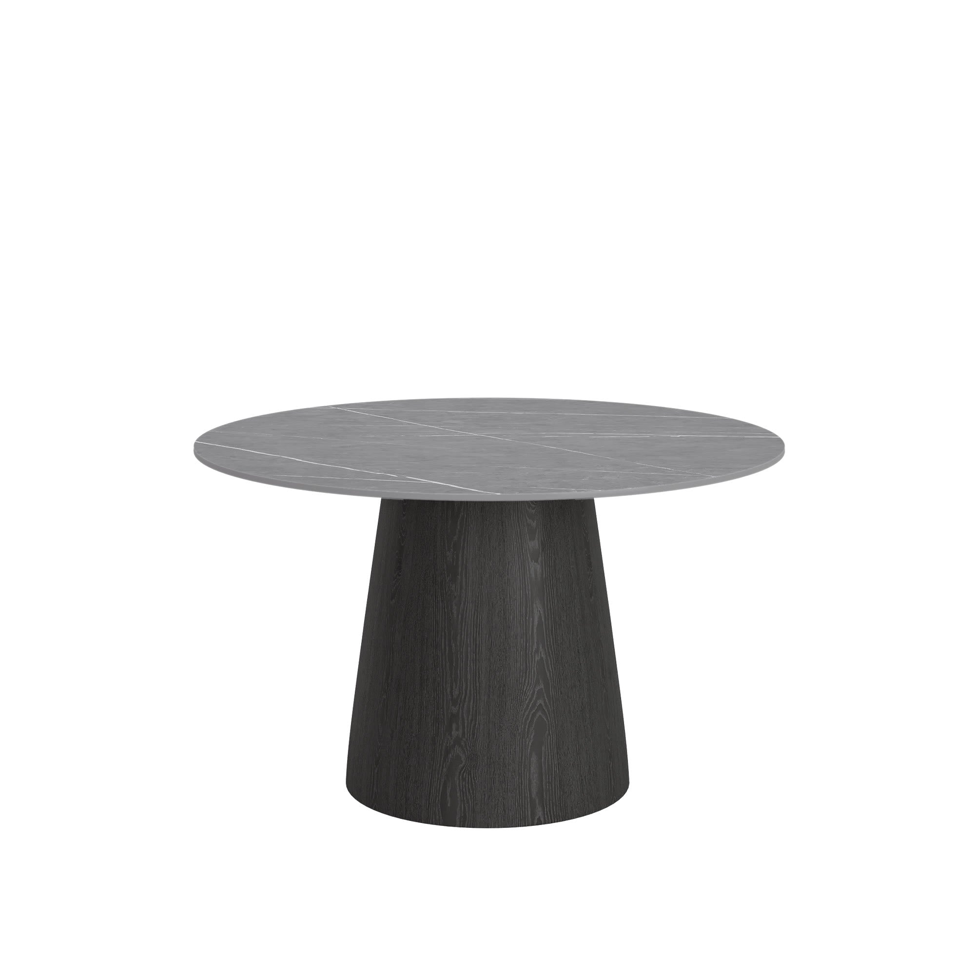 Calen Black Solid Wood Pedestal Round Dining Table with Grey Stone Top - image 1